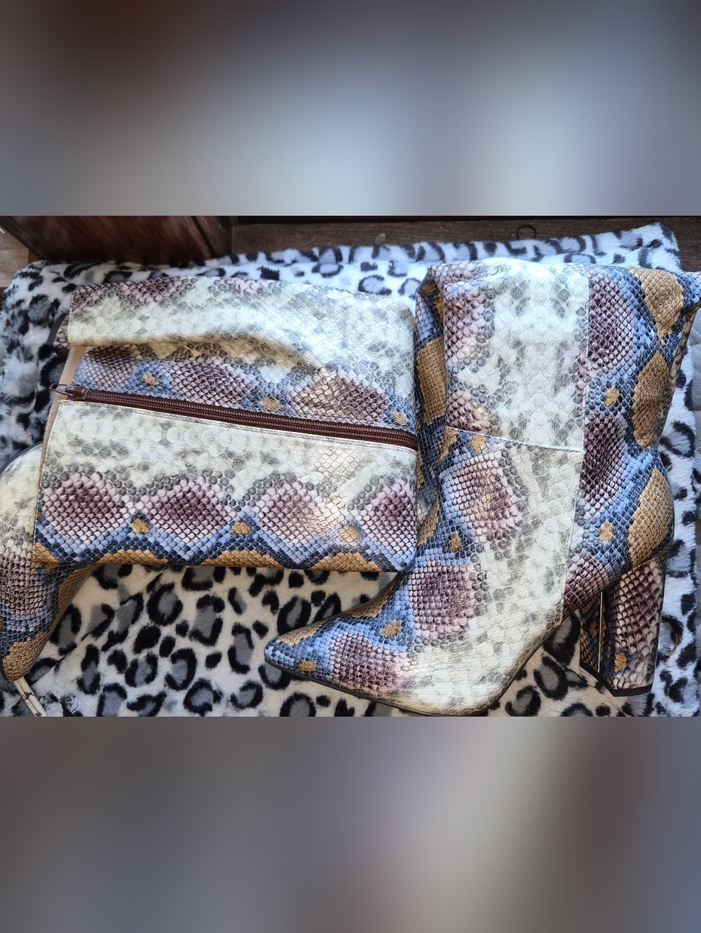 Knee High Snake Print Boots  Size 10 | Chunky Heel |
